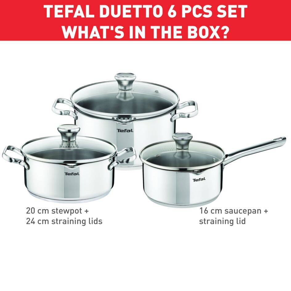 Duetto A705S636 Set van steelpan 16cm + 2 kookpotten 20/24 cm + 3 deksels