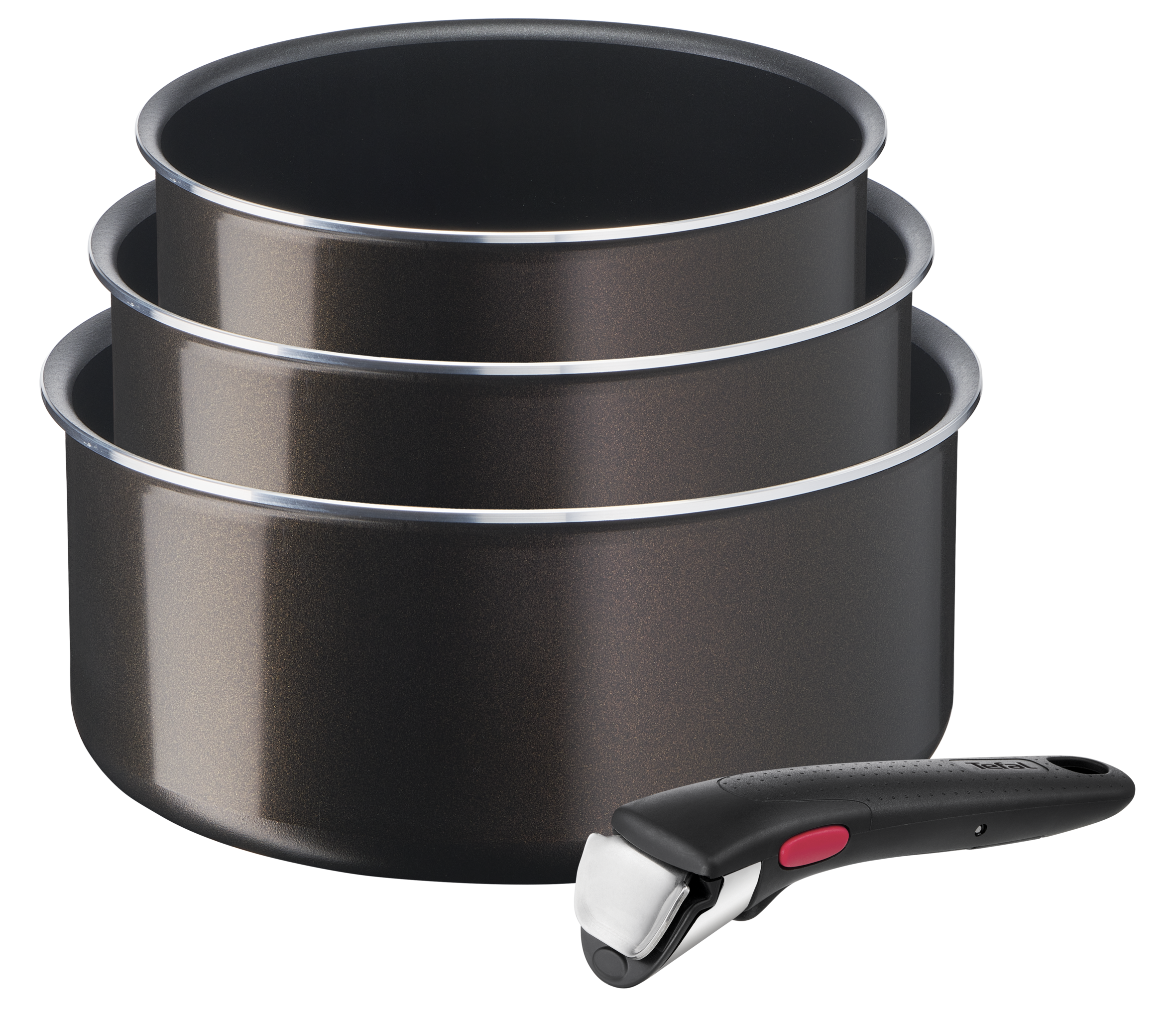 Ingenio Easy Plus L1509102 Set van 3 steelpannen 16/18/20 cm + afneembare handgreep - Inductie