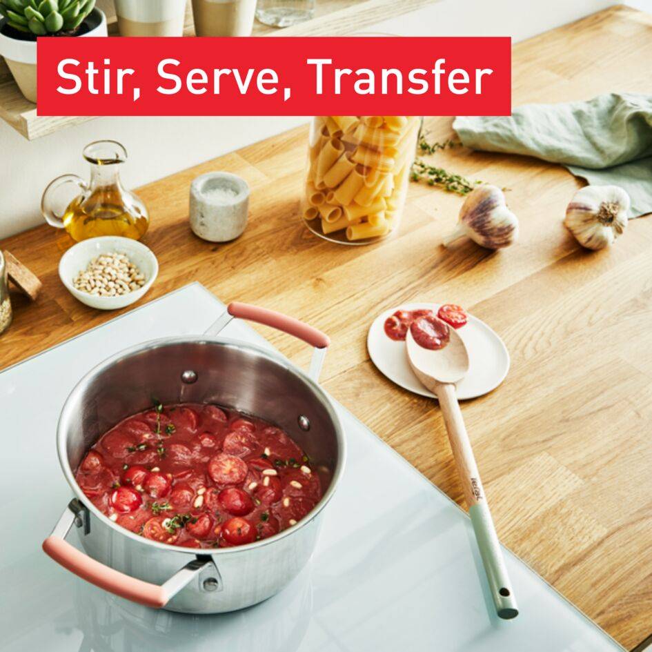 Natura K270S504 Set d'ustensiles en bois 28 cm  : Cuillère large + Spatule + Maryse + Cuillère&nbsp;+ pot - Sauge