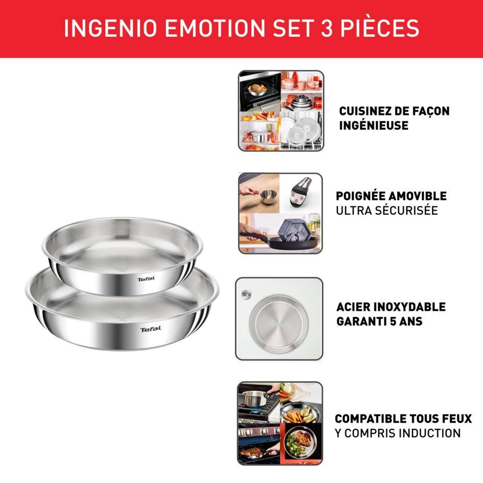 Ingenio Emotion L8969345 Set de 2 poêles 24/28 cm + poignée amovible - Induction