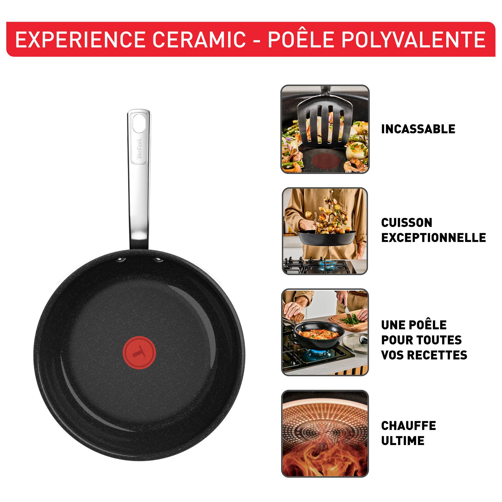 Experience Ceramic G2228202 Wok polyvalent + Couvercle - 26 cm - Induction