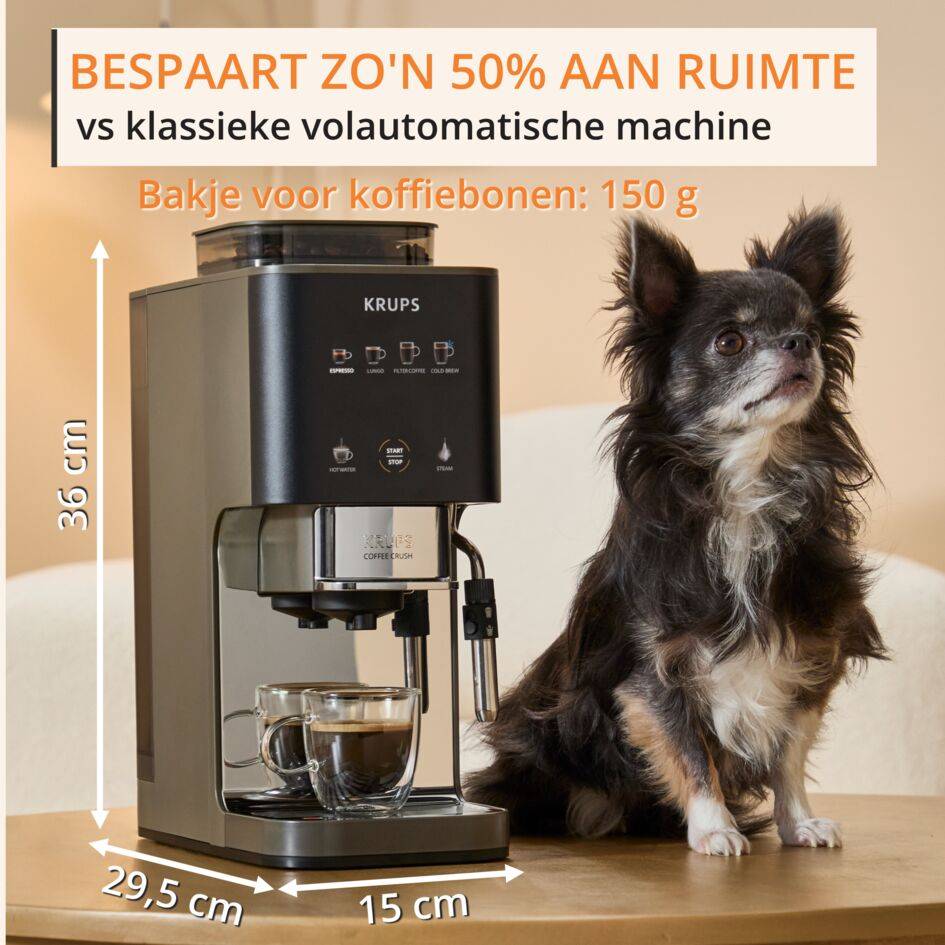 Coffee Crush Experience SA403BE0 Volautomatische espressotoestel – Compact ontwerp – Cold brew en stoompijpje 