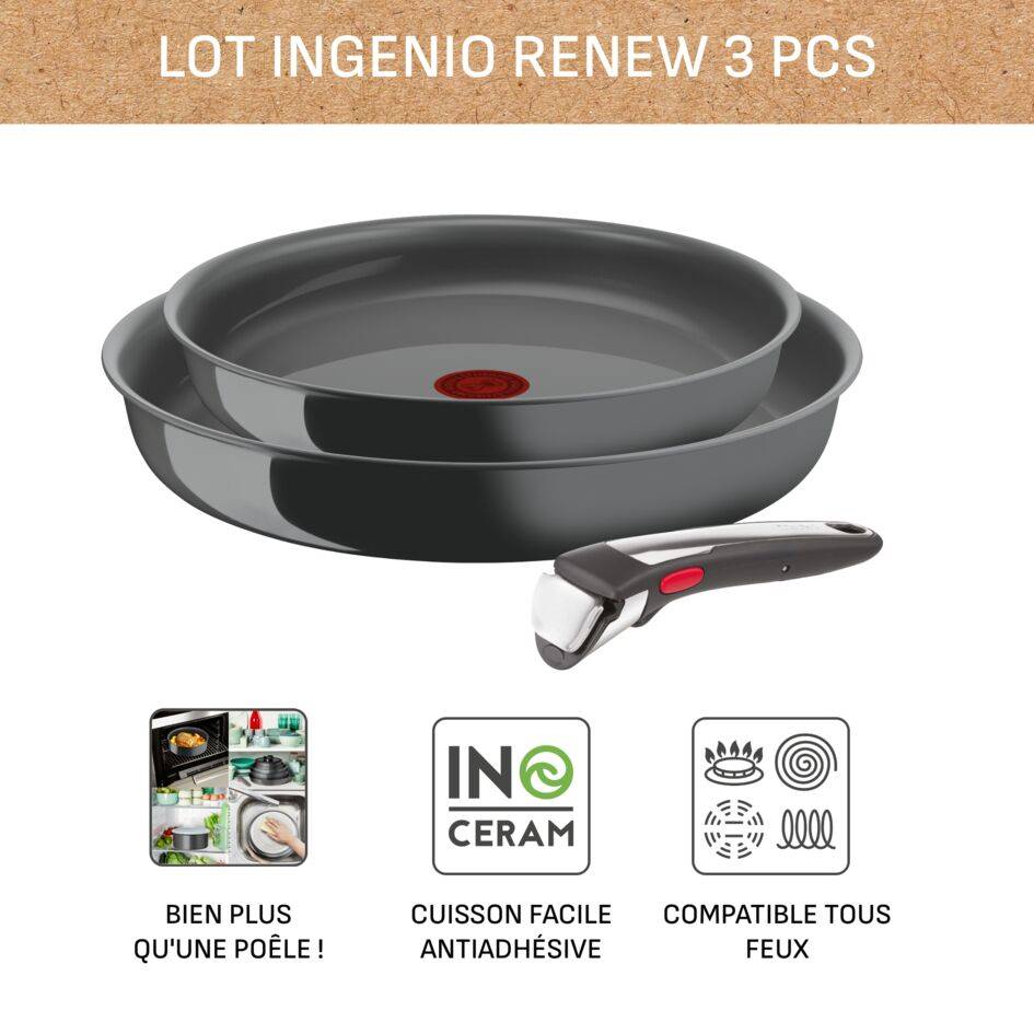 Ingenio Renew On L2619102 Set de 2 poêles en céramique 24/28 cm + poignée amovible - Induction