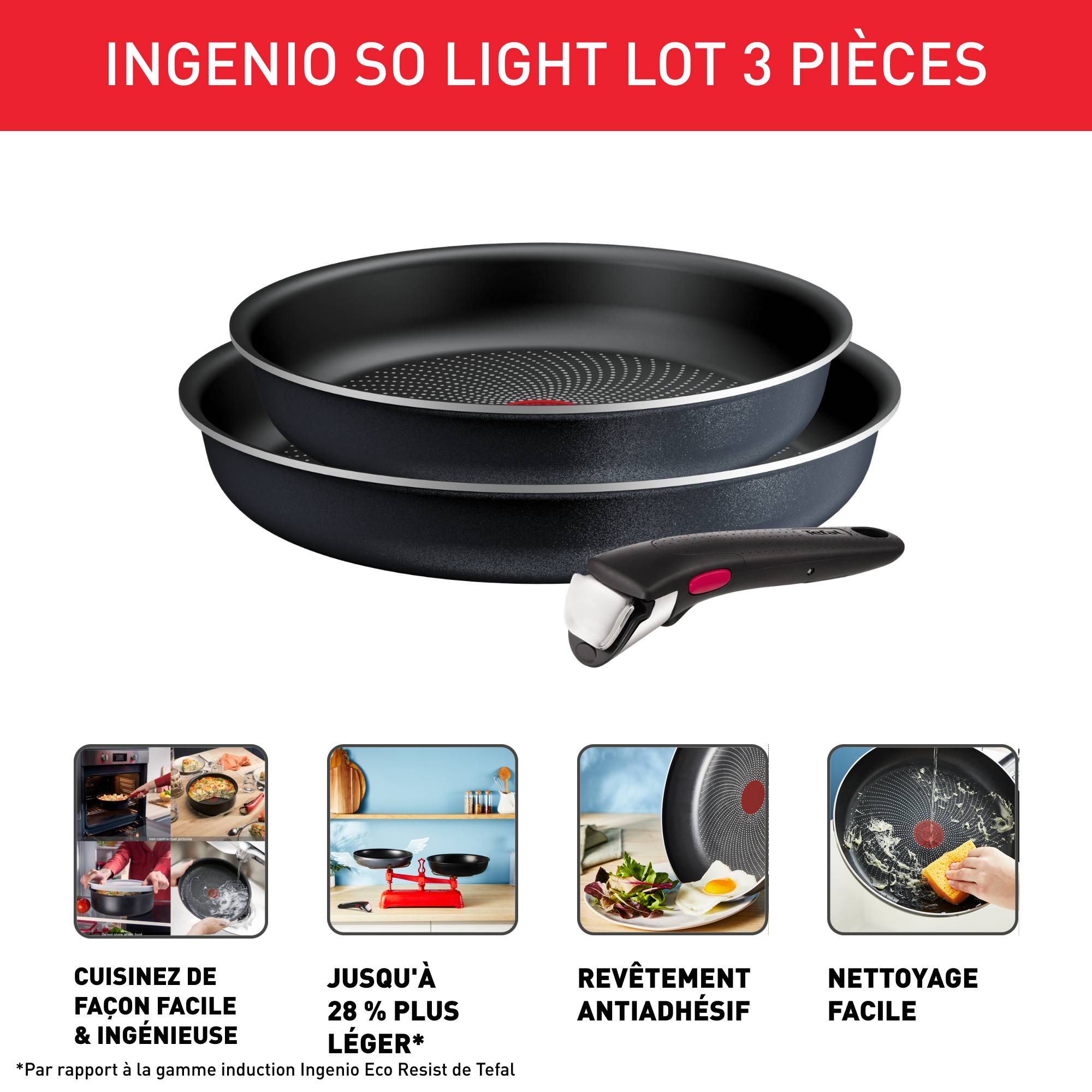 Ingenio So'Light L7239103 Set de 2 poêles 24/28 cm + poignée amovible - Induction