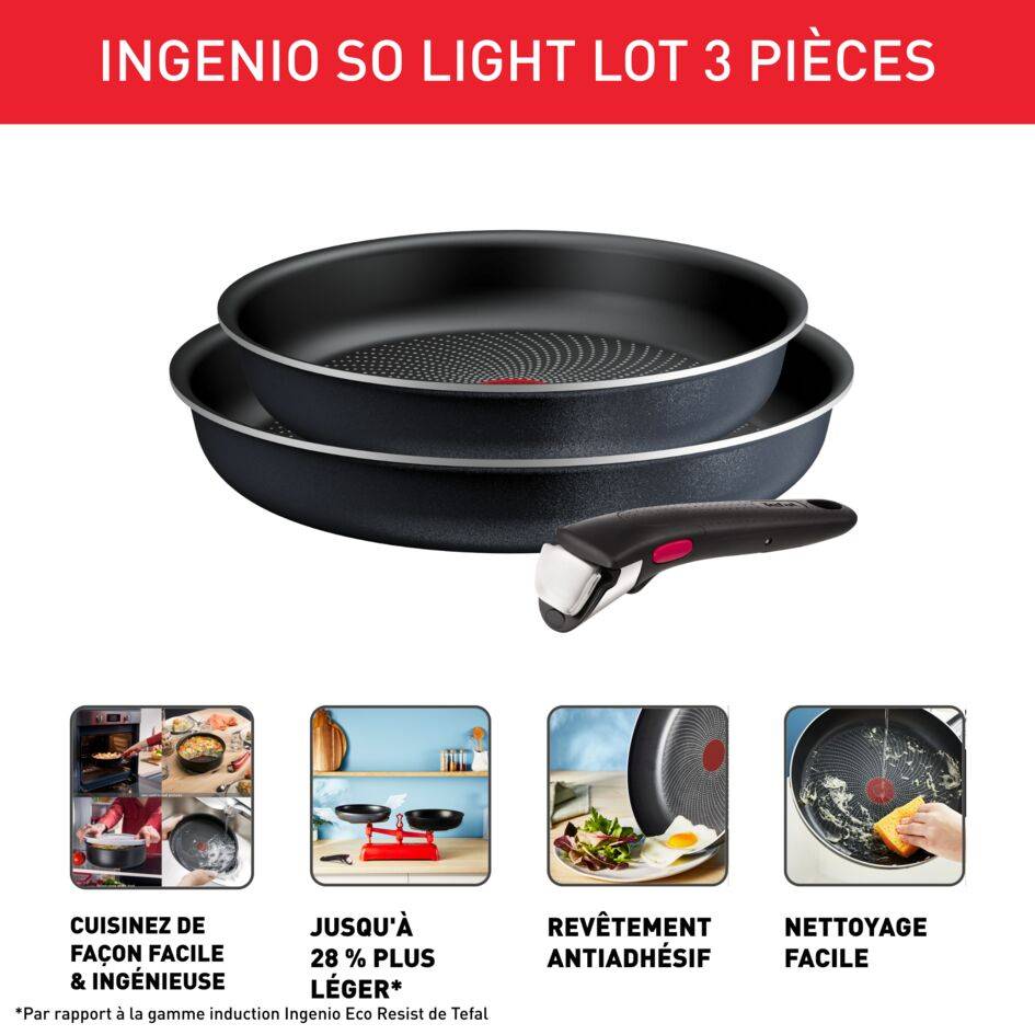 Ingenio So'Light L7239103 Set de 2 poêles 24/28 cm + poignée amovible - Induction