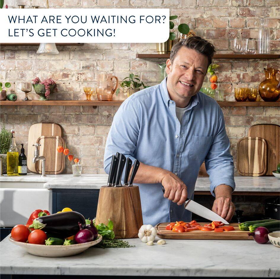 Jamie Oliver K267S656 Set de 6 couteaux de cuisine + Bloc en acacia