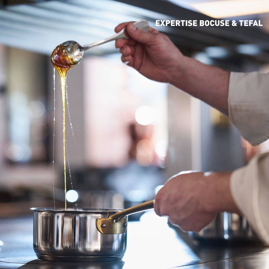 Tefal & Bocuse,H8242402 Casserole de 20 cm avec couvercle en verre, Acier inoxydable sans revêtement