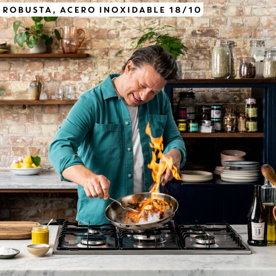 Jamie Oliver by Tefal Cook Smart, Poêles 24/28&nbsp;cm, Acier inoxydable sans revêtement