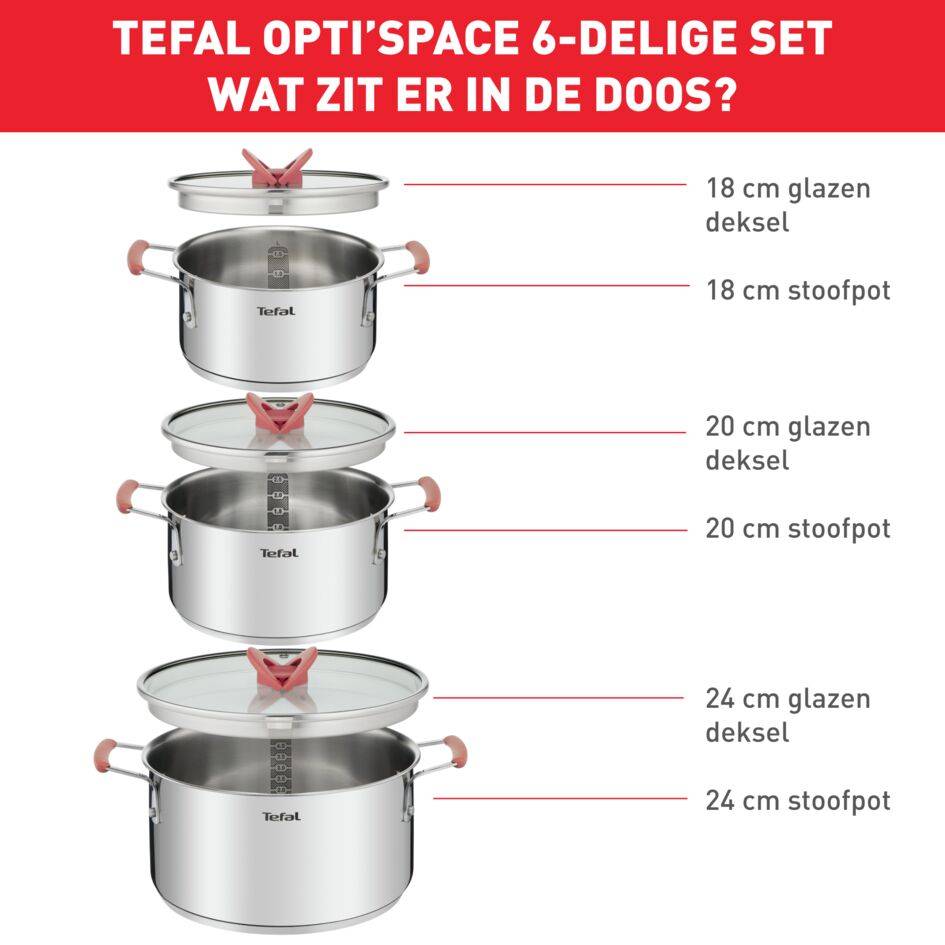 Opti'Space G720S674 Set van 3 kookpotten 18/20/24 cm + deksels - Inductie