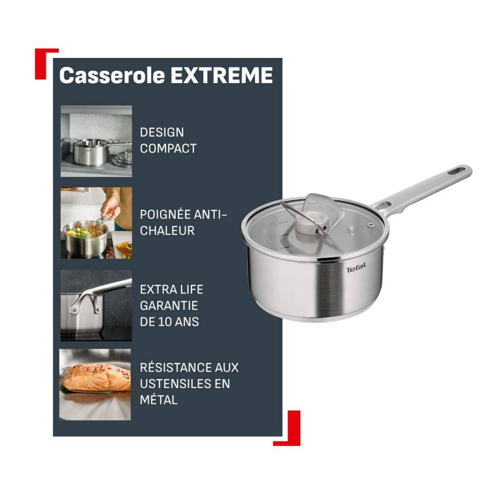Extreme E5292304 Casserole - 18&nbsp;cm + couvercle - Acier inoxydable de qualité supérieure