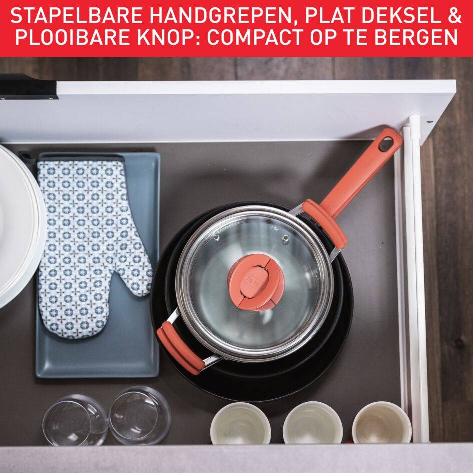 Opti'Space G720S604 Set van 6 stuks - pannen 24/28 cm + braadpannen 18/20 cm + 2 deksels