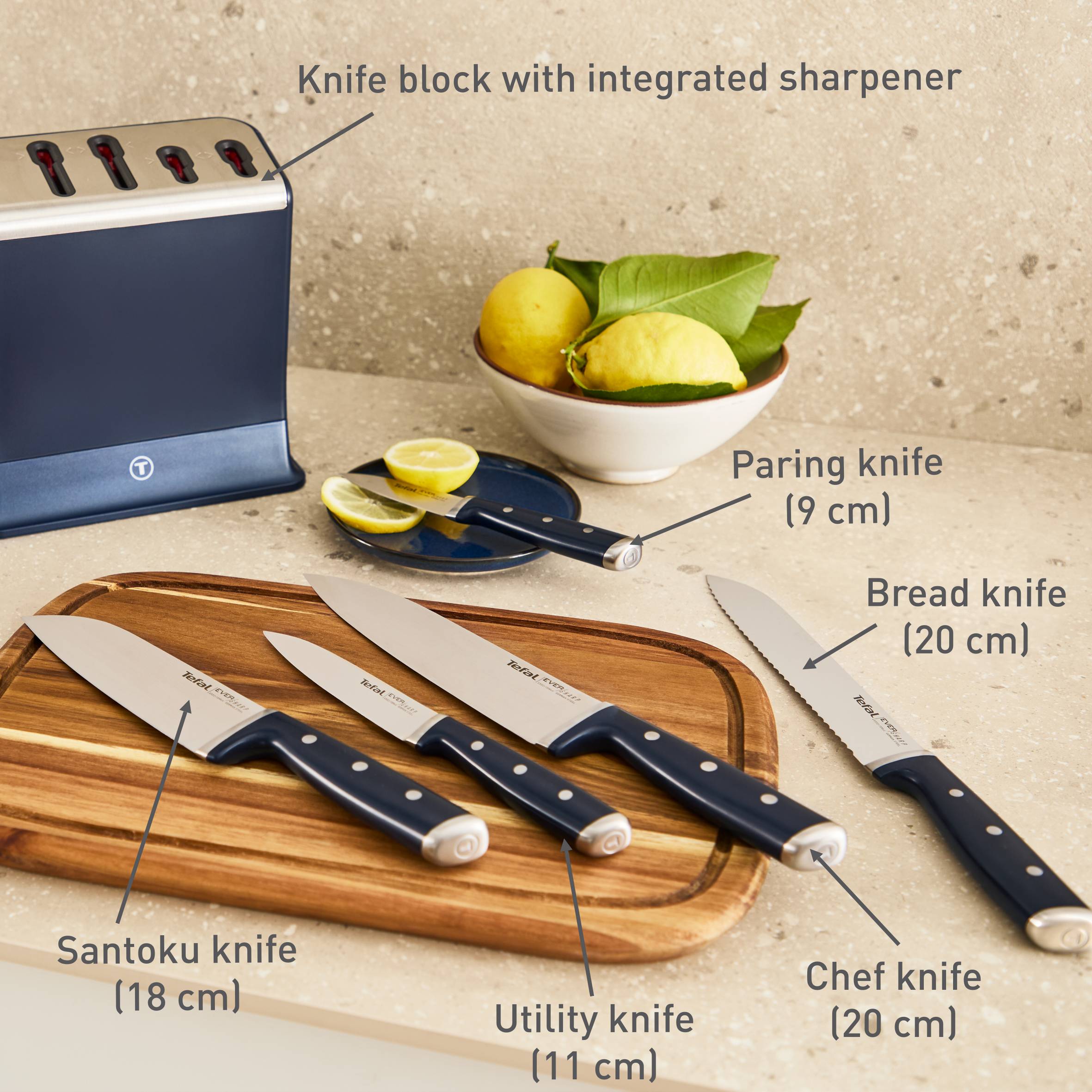 EverSharp K297S644 5-delige messenset +messenblok met geïntegreerde slijper