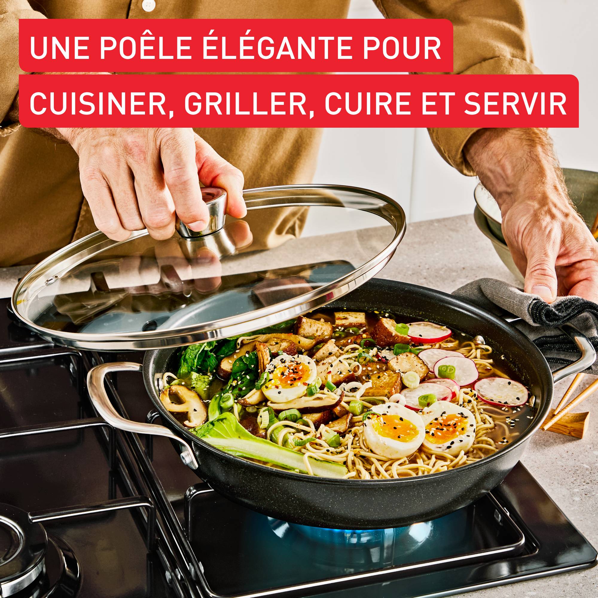 Experience Ceramic G2228602 Poêle tout-en-un + Couvercle - 28 cm - Induction