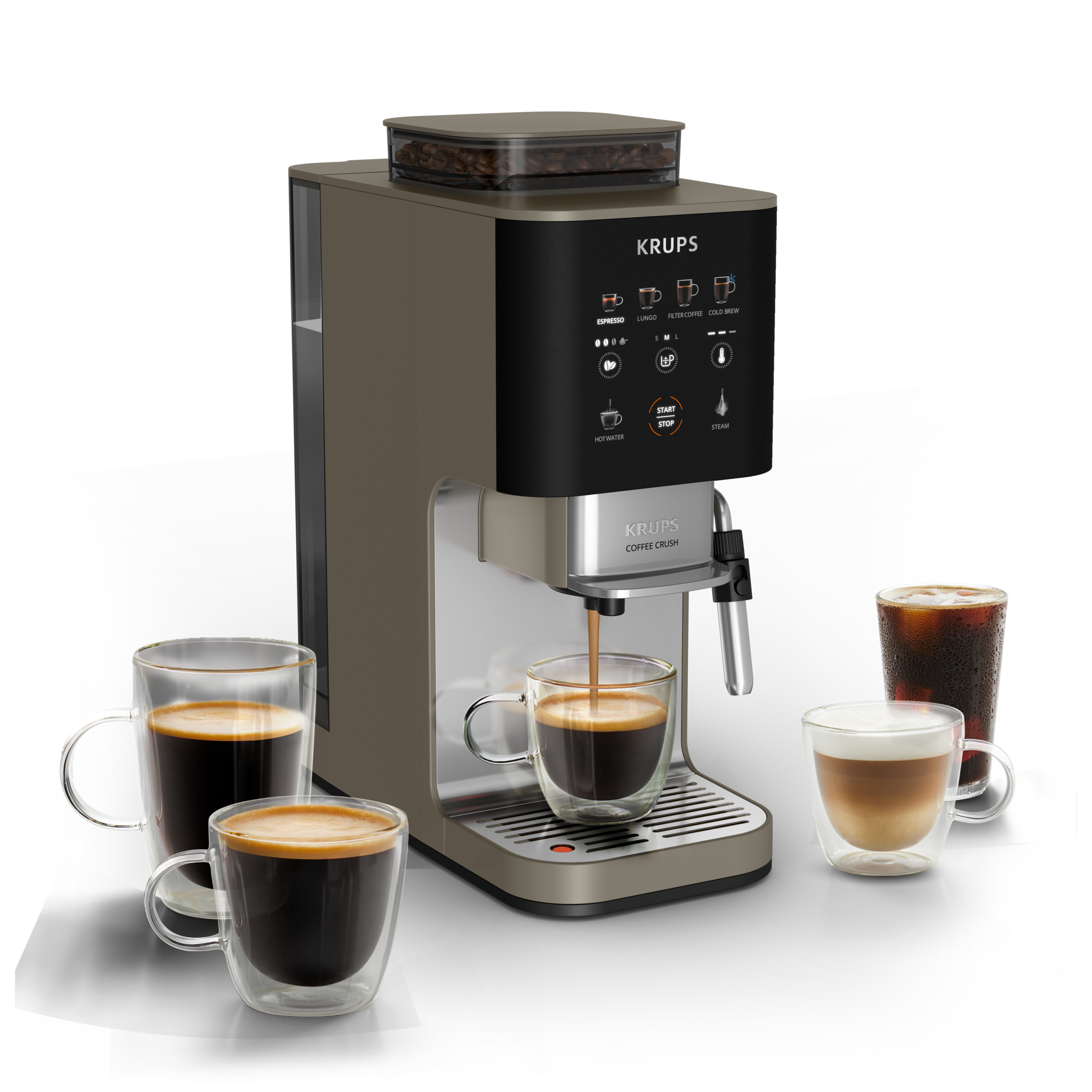 Coffee Crush SA403BE0 Machine à Expresso automatique à grain - Design compact - Cold brew et buse vapeur