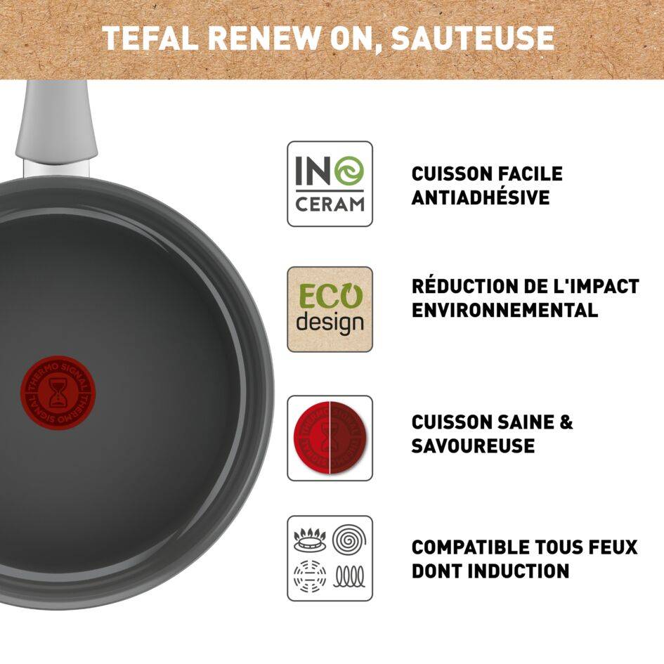 Renew On C4273232 Sauteuse en céramique + couvercle en verre - 24 cm - Induction