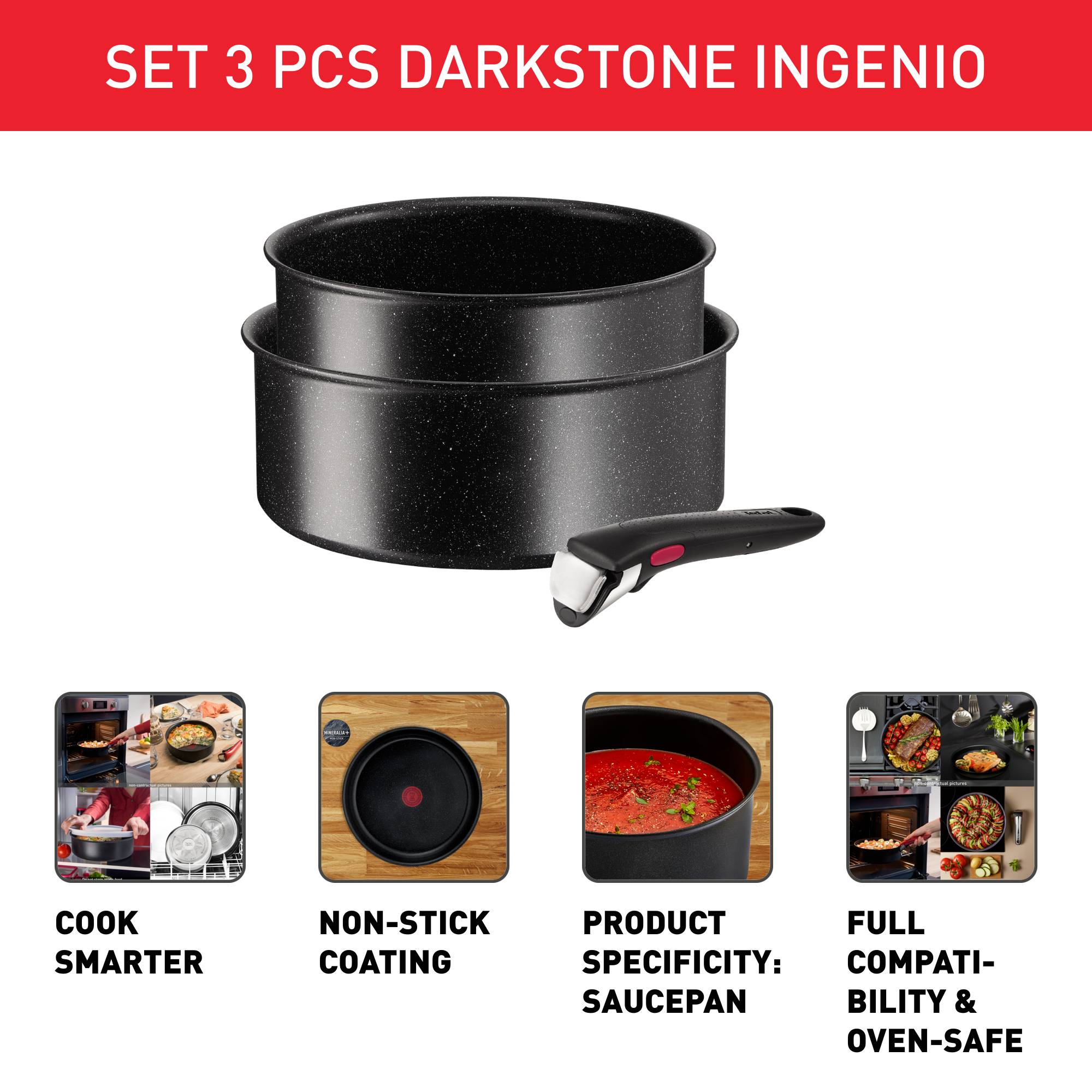 Ingenio Darkstone L3998312 Set de 2 poêlons - poignée amovible - inductie