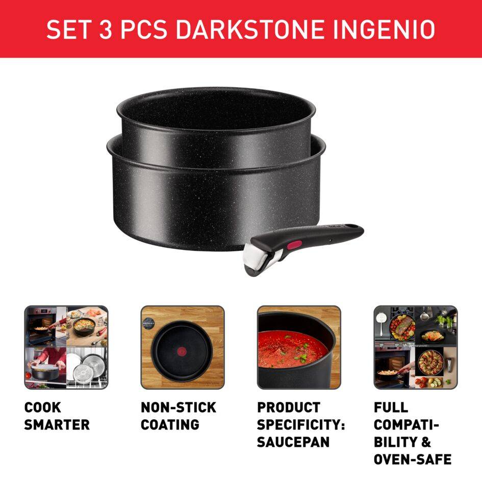 Ingenio Darkstone L3998312 Set de 2 poêlons - poignée amovible - inductie