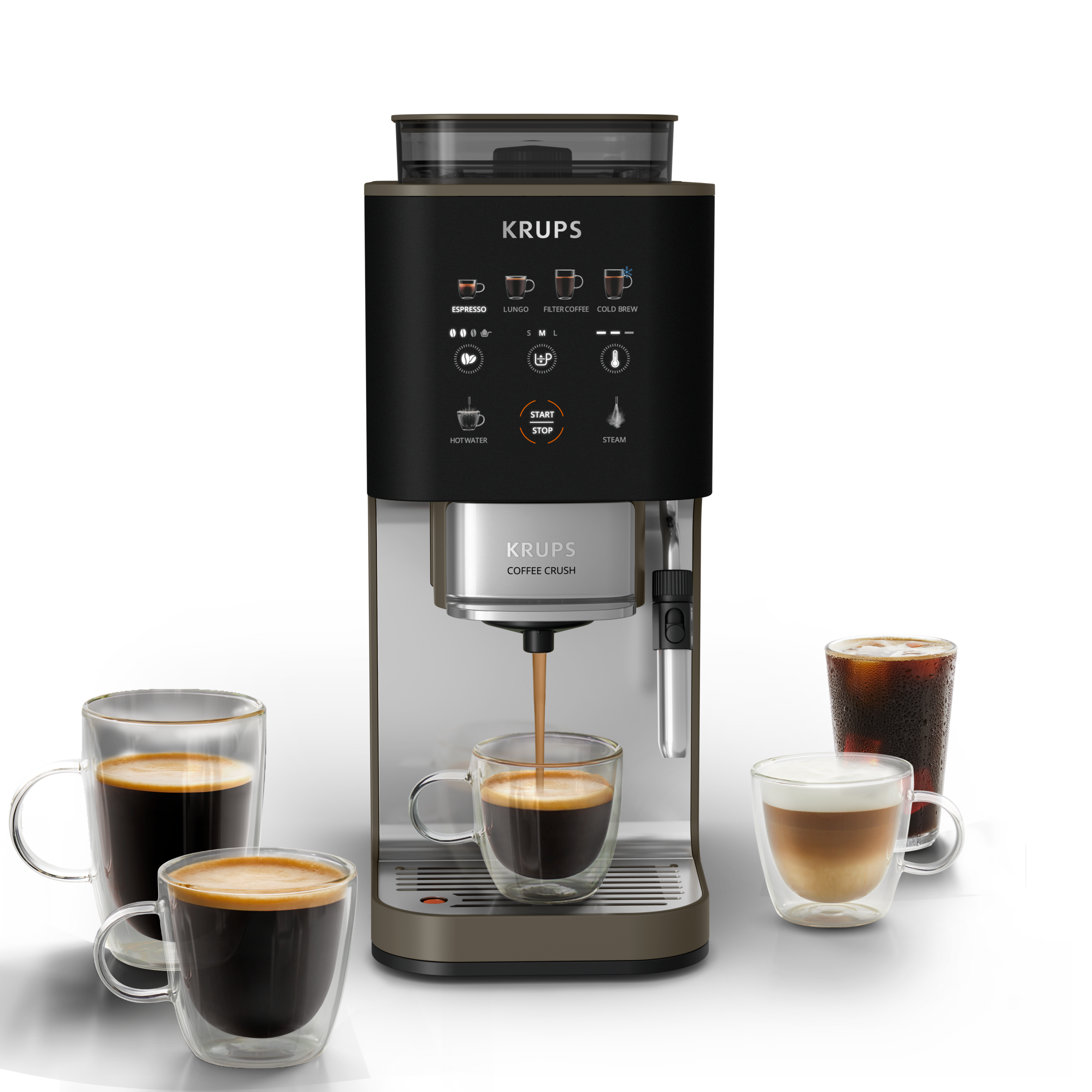 Coffee Crush SA403BE0 Machine à Expresso automatique à grain - Design compact - Cold brew et buse vapeur