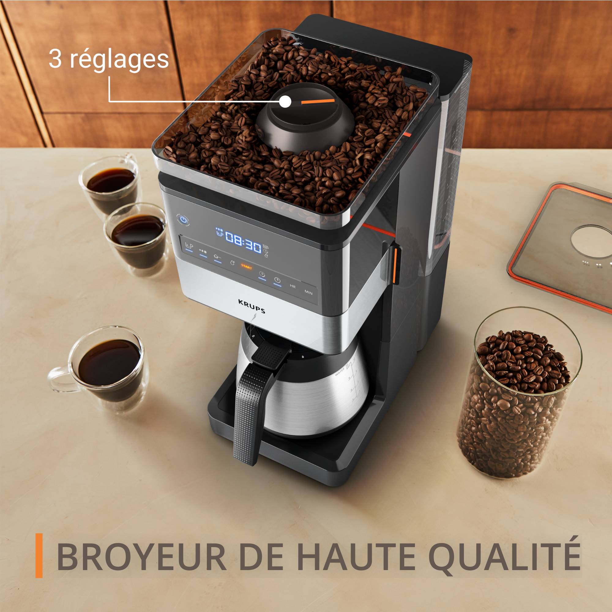 Grind Aroma XL, Cafetière filtre, Broyeur conique amovible, Verseuse isotherme