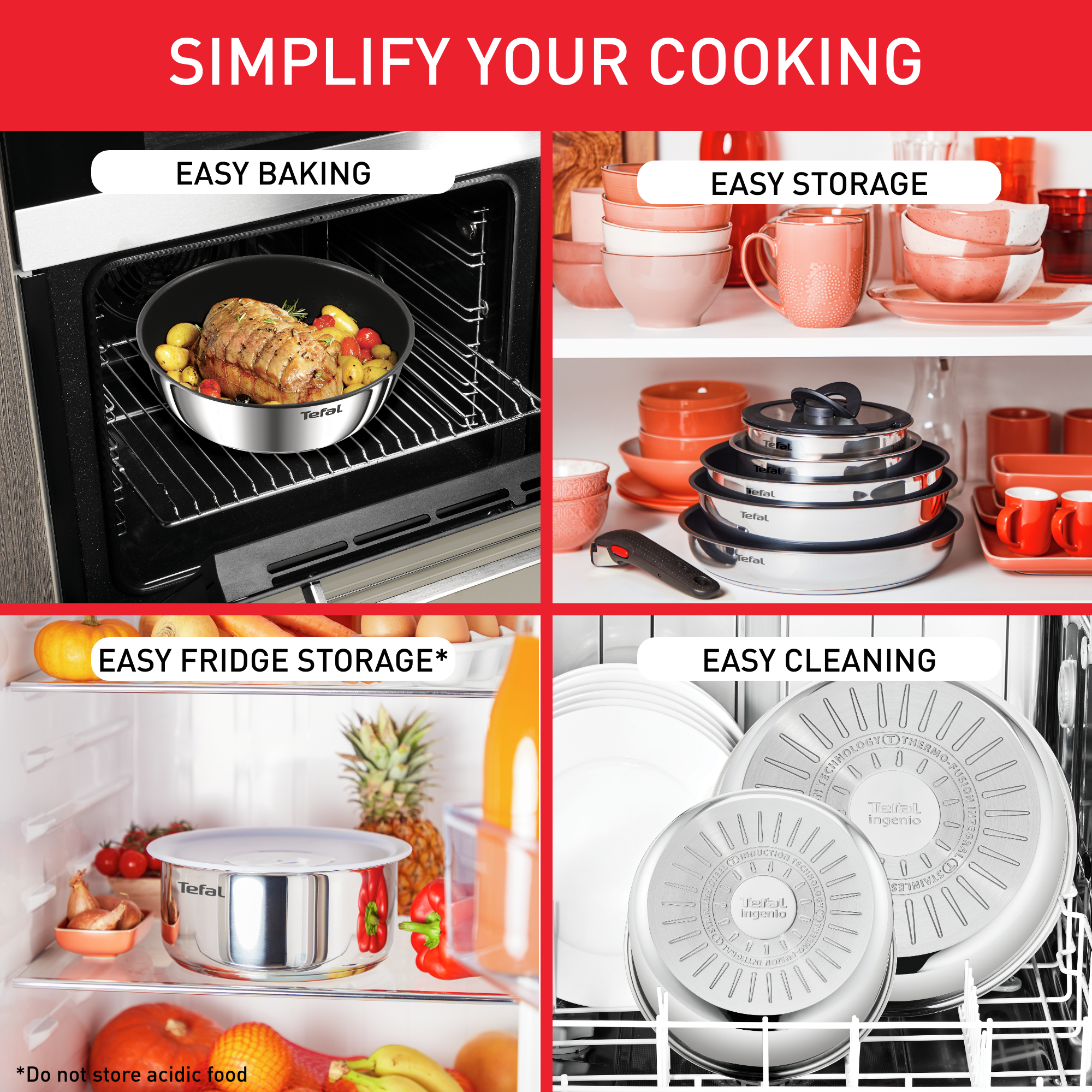 Ingenio Emotion L8974S45 Set van 3 pannen 22/24/28 cm + afneembare handgreep - Inductie