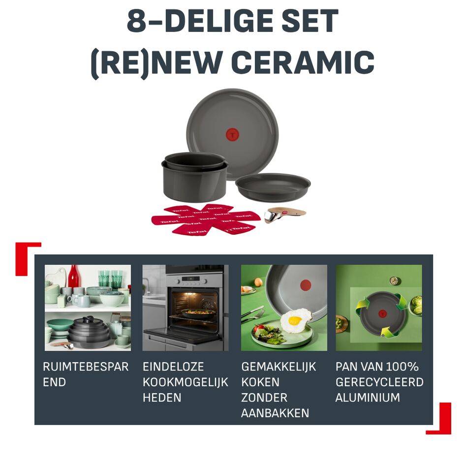 Ingenio Renew Ceramic L2729002 - 8-delige set - Keramische - Inductie