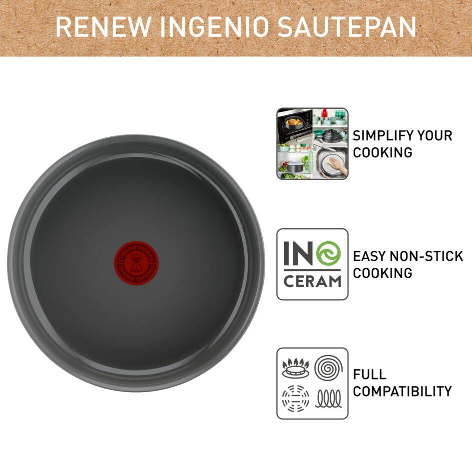 Ingenio Renew On L2603502 Keramische sauteerpan met afneembare handgreep - 24 cm - Inductie