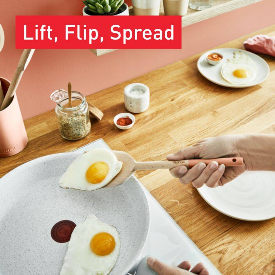 Natura K2705S04 Houten accessoireset  met houder - schuine spatel + grote lepel + kleine lepel + spatel + houder - Terracotta