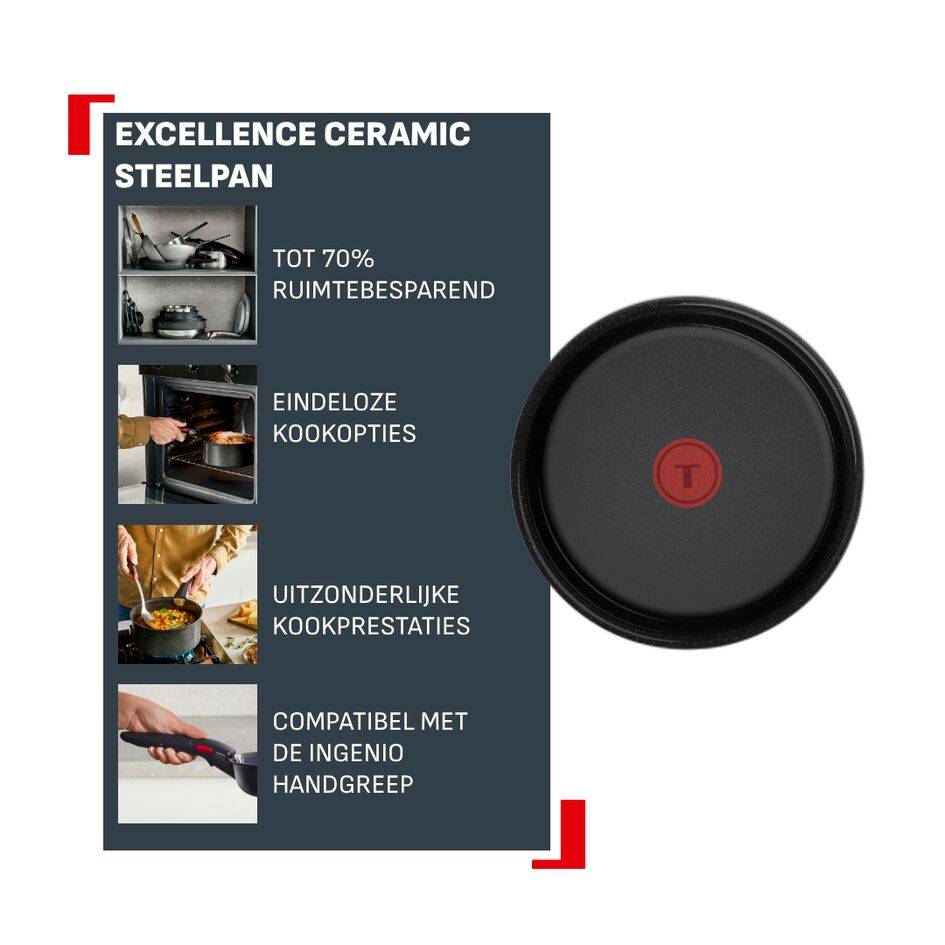 Ingenio Excellence Ceramic L2703002 Keramische steelpan met afneembare handgreep - 20 cm - Fusion Core -  Inductie