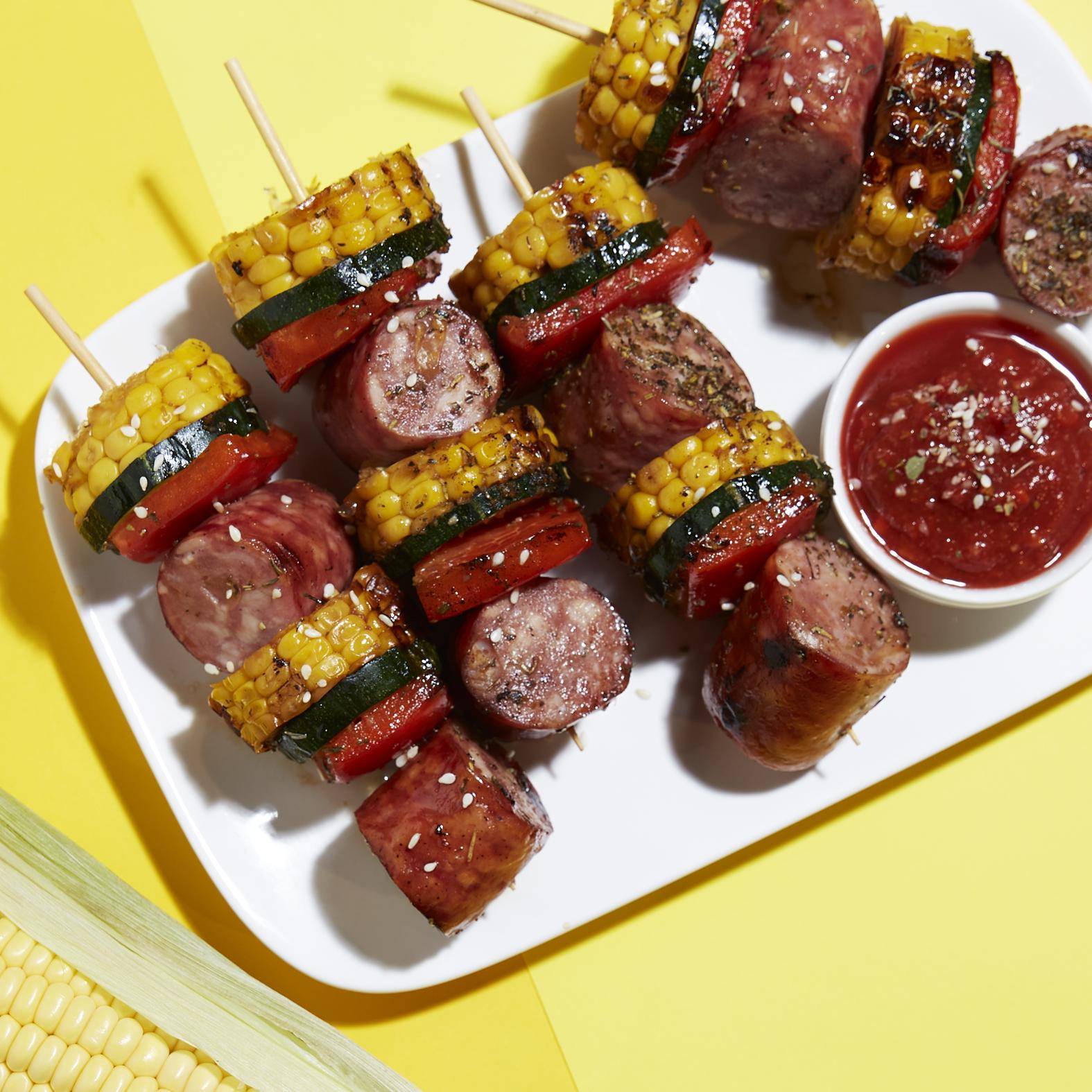Brochettes de saucisses aux légumes - Recepten OptiGrill 2in1 | Tefal