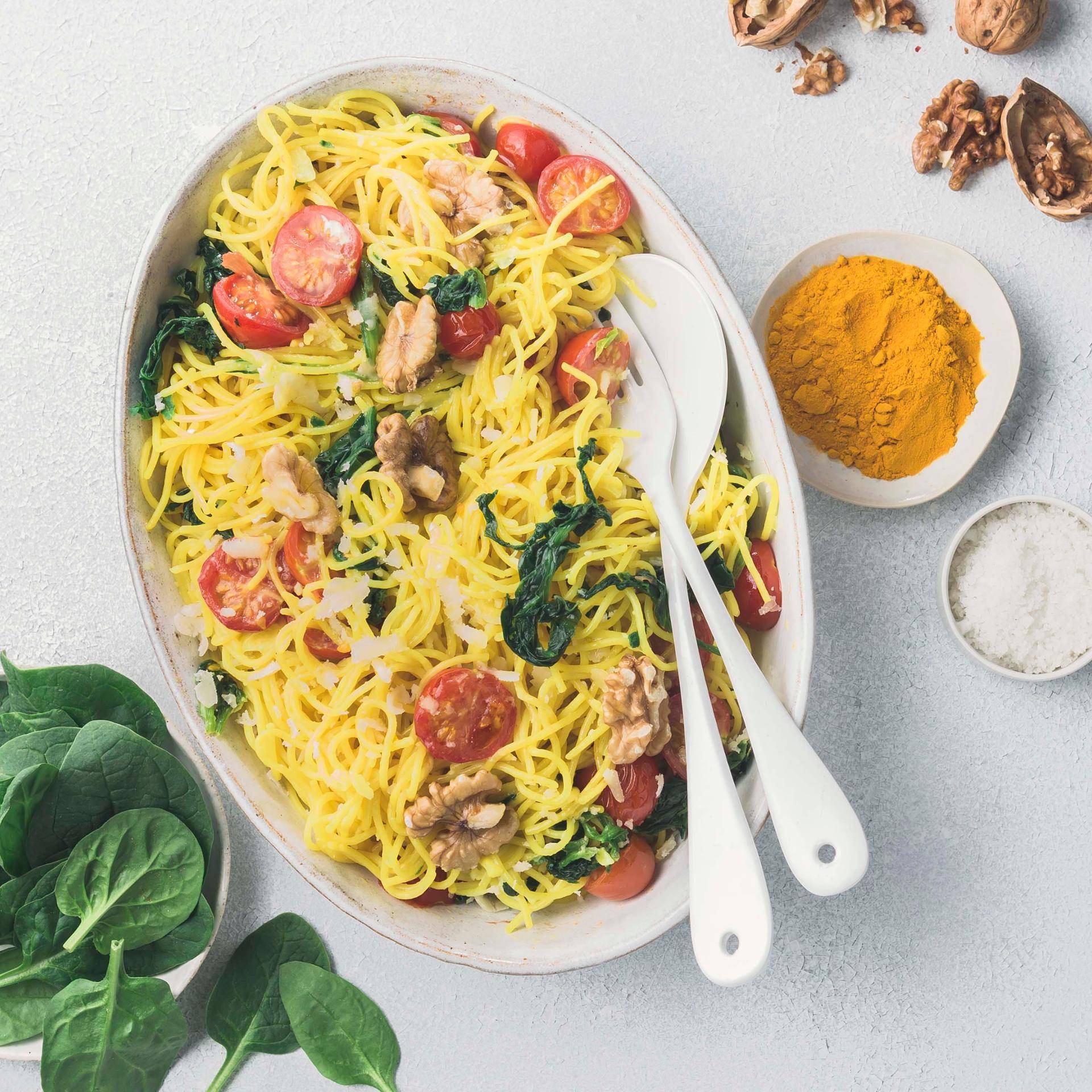 Spaghetti au curcuma et épinards - Recepten Poêles et Casseroles | Tefal