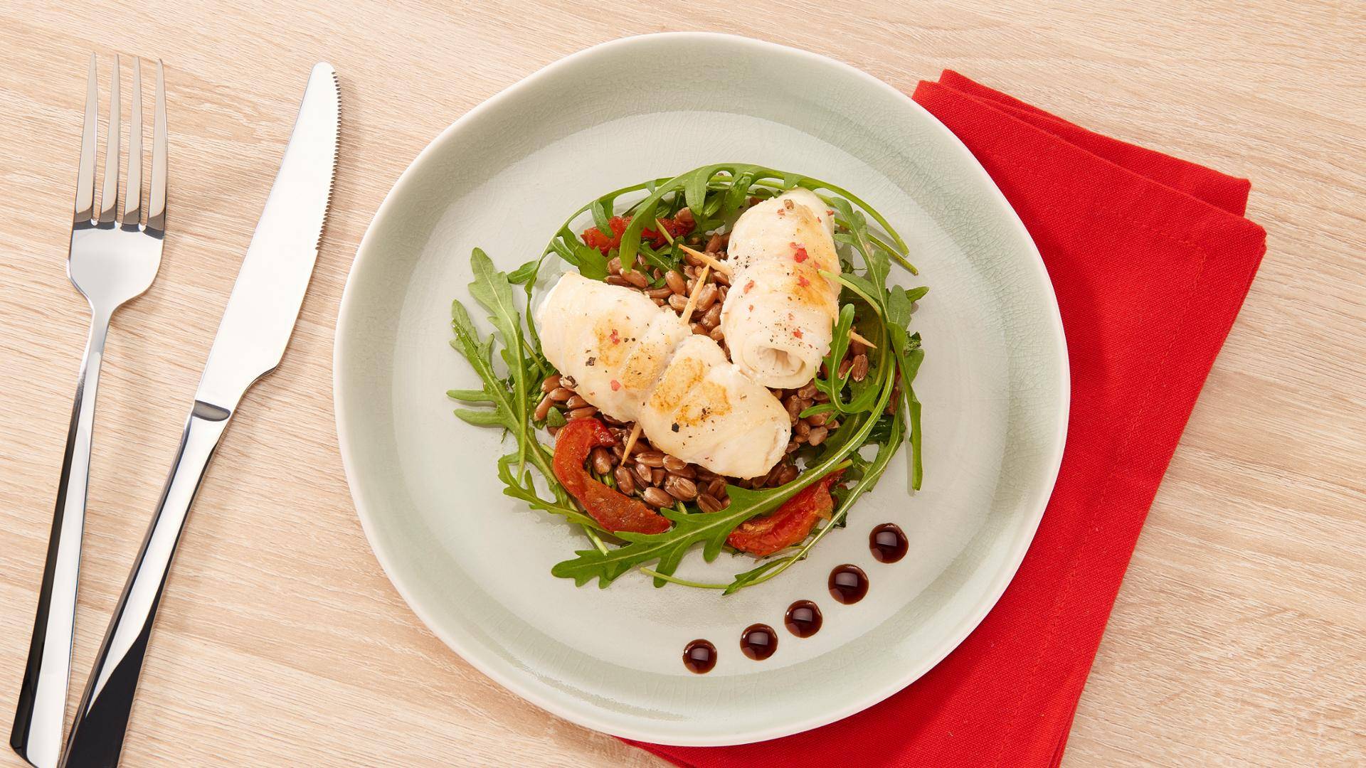 Filets de sole farcis aux anchois, épeautre à la roquette et tomates confites - Recepten Poêles et Casseroles | Tefal
