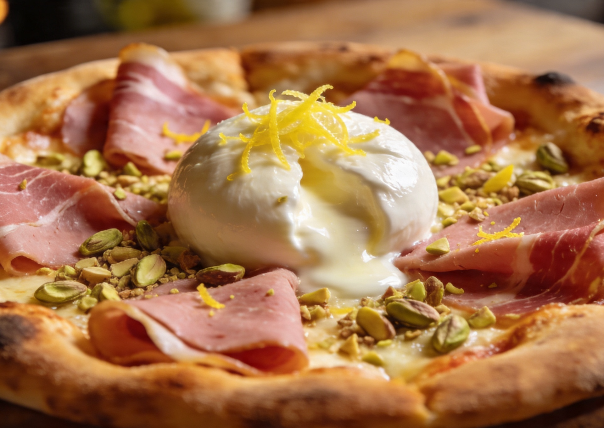 Pizza mortadelle, burrata, pistaches & citron - Recette Pizza Oven | Tefal