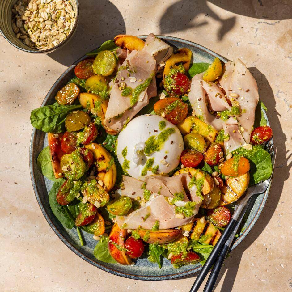 Salade pêches grillées, burrata et prosciutto - Recette Poêles et Casseroles | Tefal