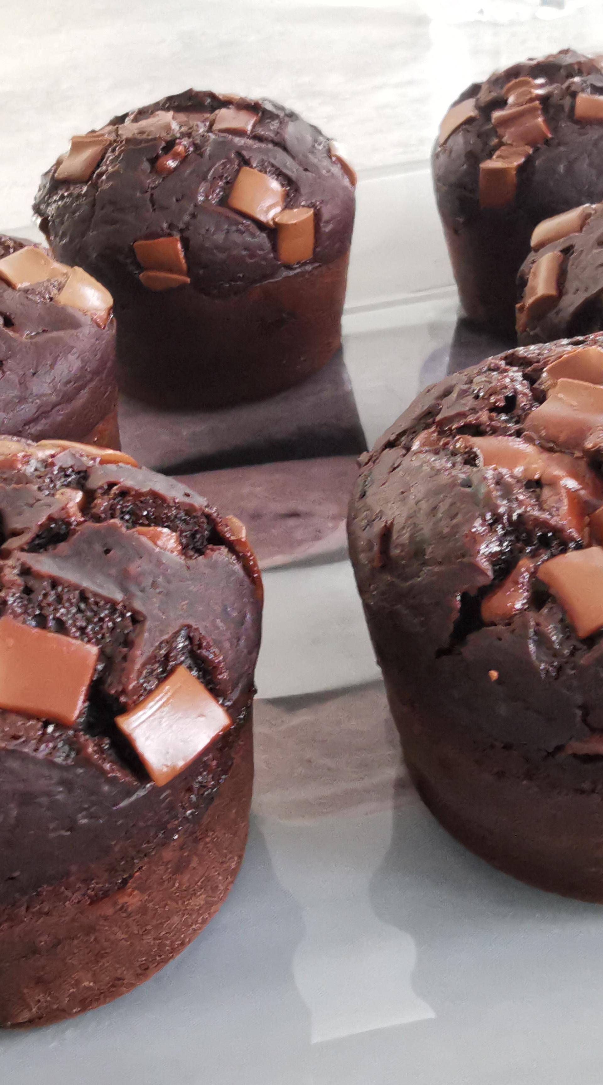 Muffins américain au chocolat pépites de chocolat et cœur pâte à tartiner - Recette Cake Factory | Tefal