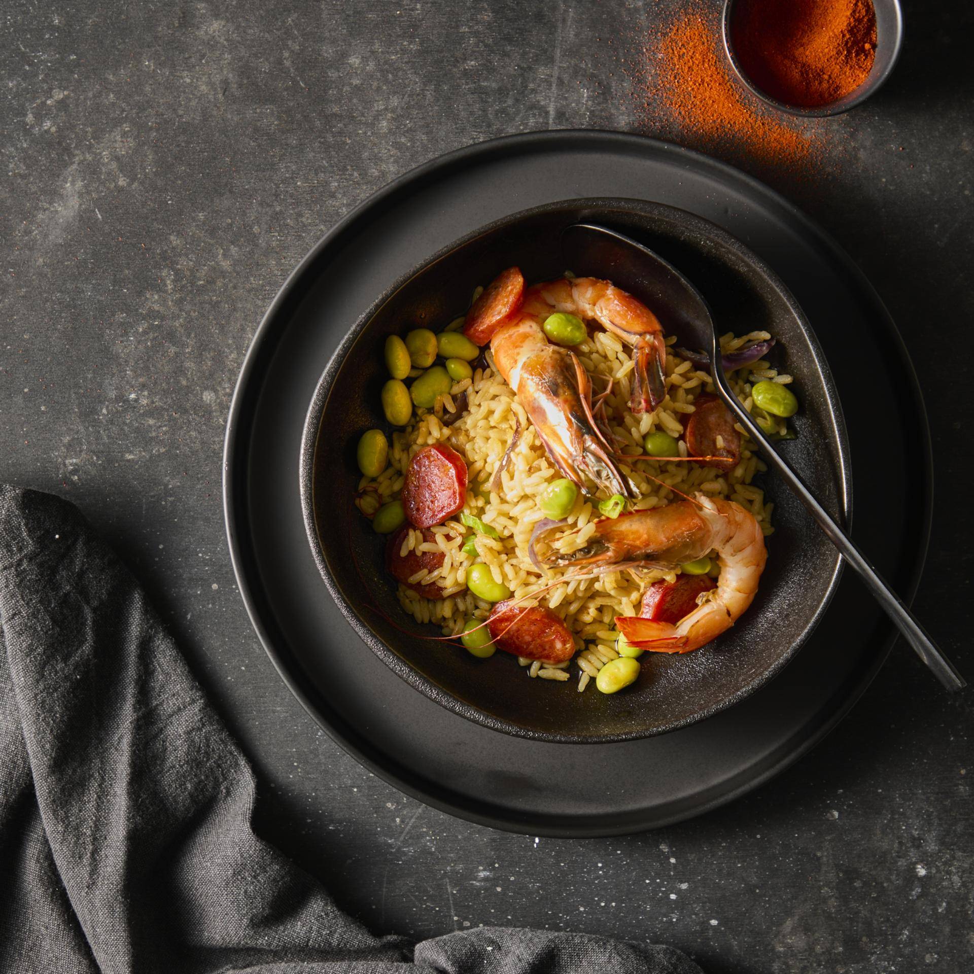 Paella fusion avec safran, edamames et chorizo - Recette Poêles et Casseroles | Tefal