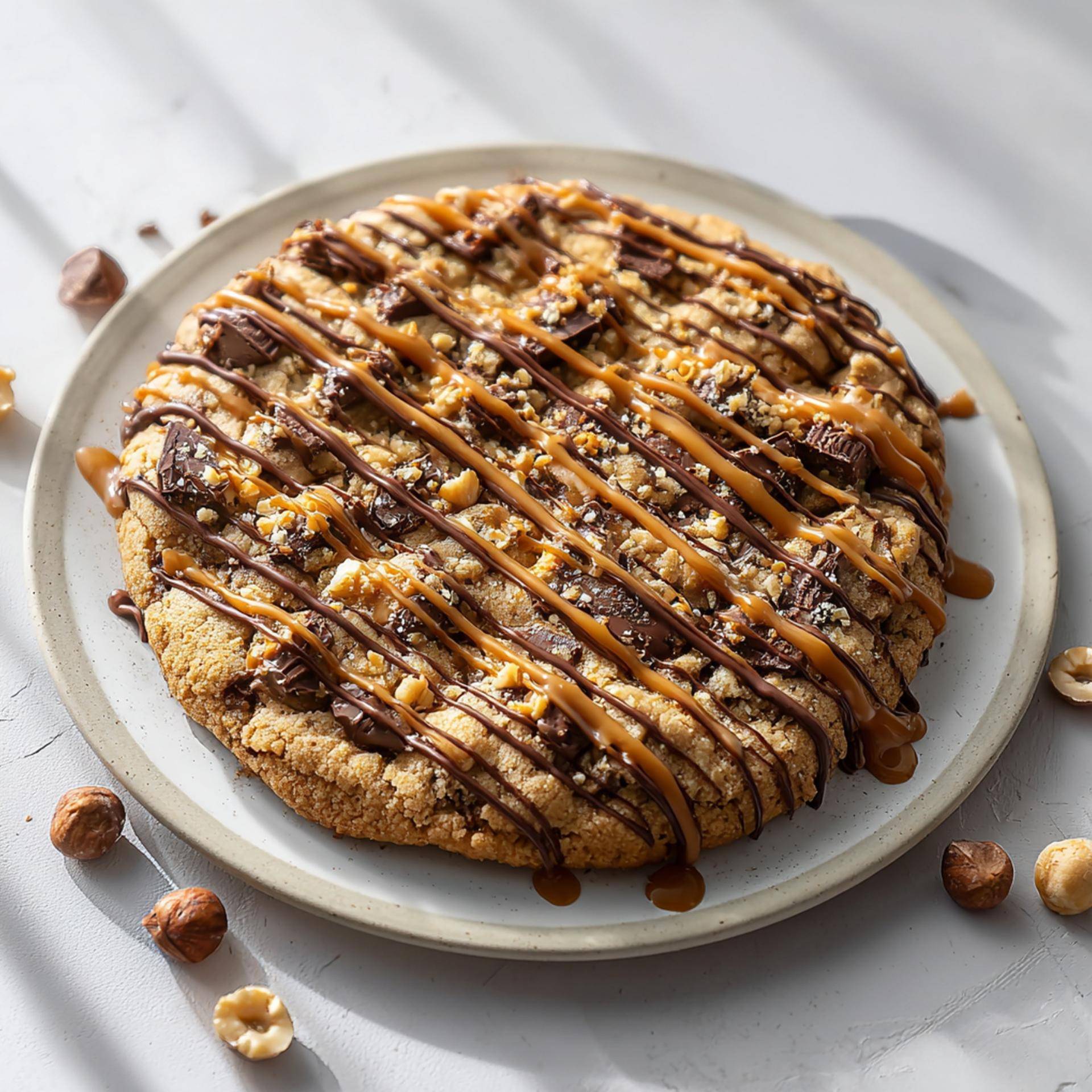 Grote pizza met chocolade en karamelen koekjes - Recepten Electric Pizza oven | Tefal