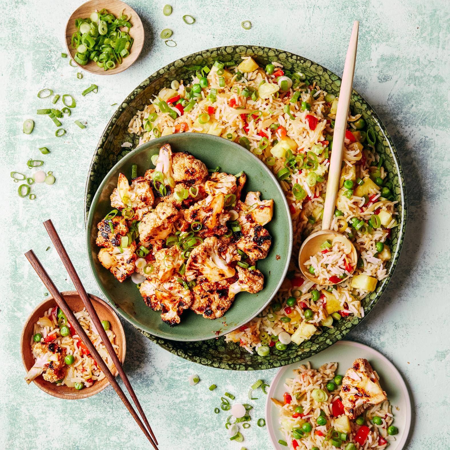 BBQ bloemkoolroosjes en gebakken rijst met ananas - Recepten OptiGrill 2in1 | Tefal