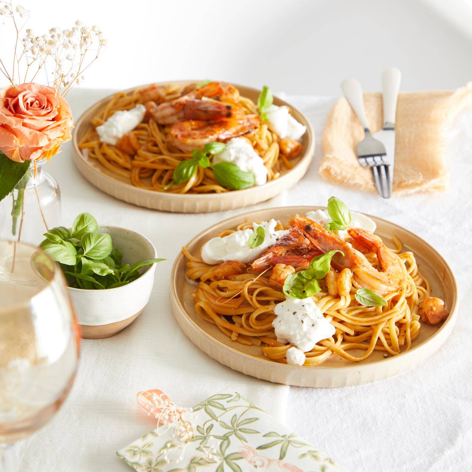 Linguine aux gambas et burrata - Recepten Poêles et Casseroles | Tefal