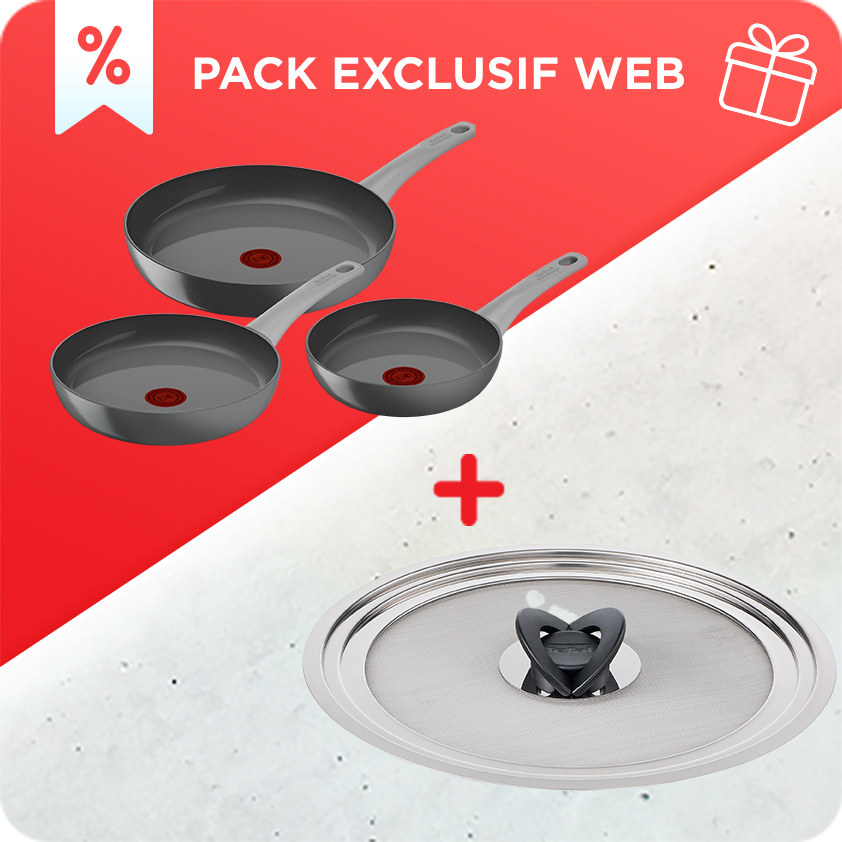 PACK WEB : Set de 3 poêles Renew On en céramique 20/24/28 cm + Couvercle offert