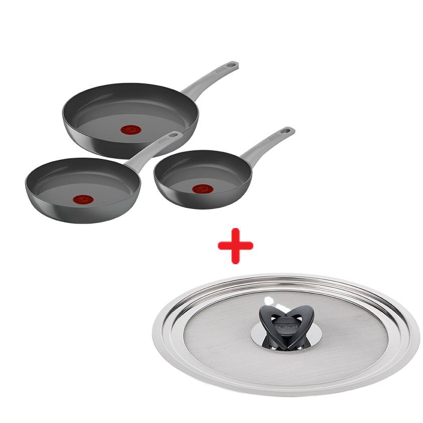 PACK WEB : Set de 3 poêles Renew On en céramique 20/24/28 cm + Couvercle offert