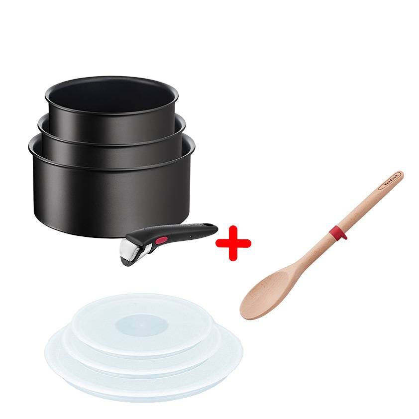 WEB PACK: Set van 3 Ingenio steelpannen 16/18/20 cm + 3 afsluitdeksels + afneembare handgreep + spatel